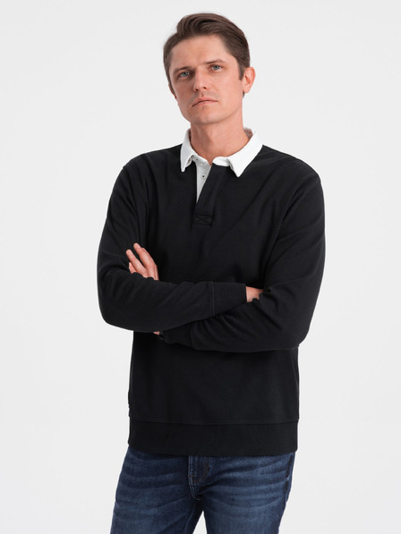 Ombre Clothing Hanorac cu guler negru pentru bărbați Ombre Clothing