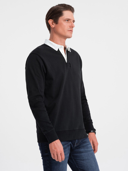 Ombre Clothing Hanorac cu guler negru pentru bărbați Ombre Clothing