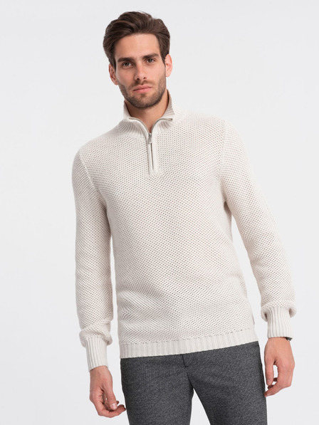 Ombre Clothing Pulover crem pentru bărbați cu guler Îmbrăcăminte Ombre