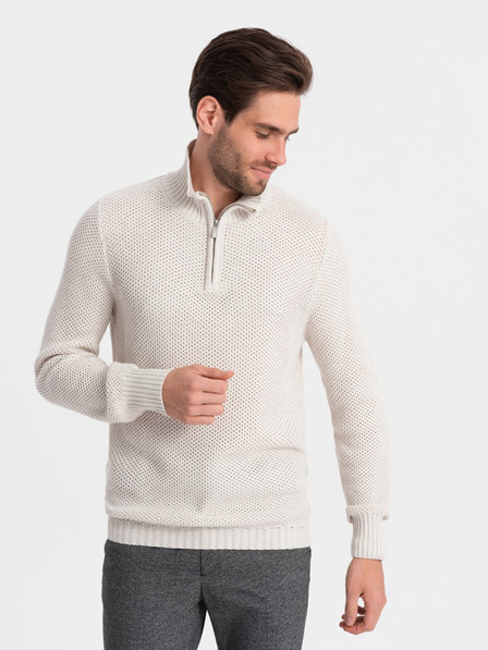 Ombre Clothing Pulover crem pentru bărbați cu guler Îmbrăcăminte Ombre