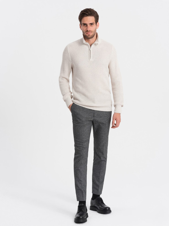 Ombre Clothing Pulover crem pentru bărbați cu guler Îmbrăcăminte Ombre