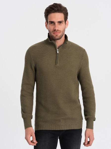 Ombre Clothing Pulover cu guler pentru bărbați kaki Ombre Clothing