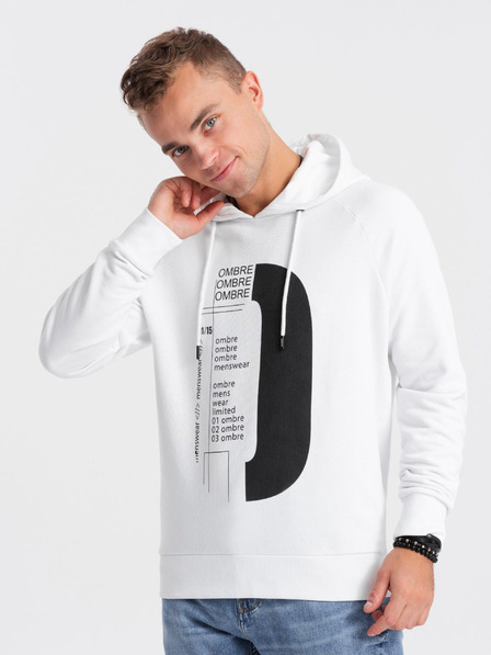 Ombre Clothing Hanorac imprimat alb pentru bărbați Ombre Clothing