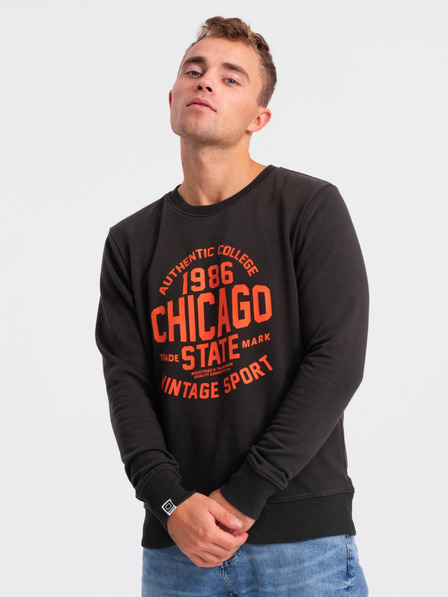 Ombre Clothing Hanorac imprimat maro închis pentru bărbați Ombre Clothing