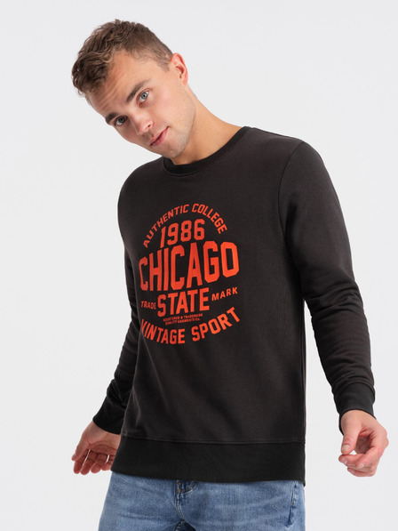 Ombre Clothing Hanorac imprimat maro închis pentru bărbați Ombre Clothing