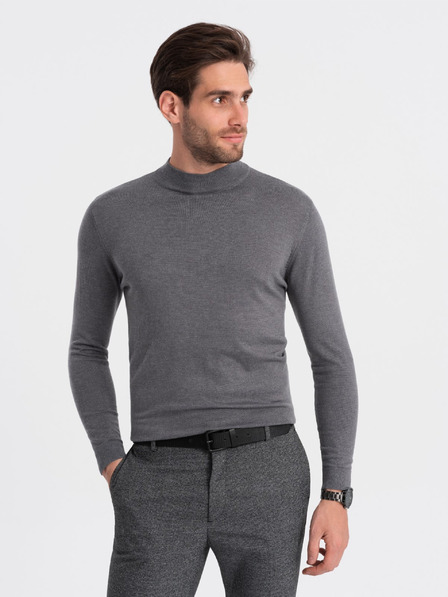 Ombre Clothing Cardigan de bază gri pentru bărbați cu guler ridicat Ombre Clothing