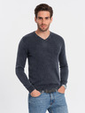 Ombre Clothing Pulover basic albastru închis cu guler în V pentru bărbați Ombre Clothing