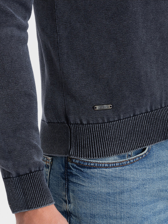 Ombre Clothing Pulover basic albastru închis cu guler în V pentru bărbați Ombre Clothing