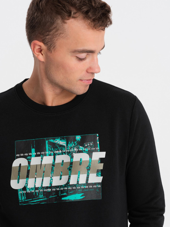 Ombre Clothing Hanorac imprimat negru pentru bărbați Ombre Clothing