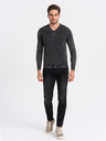 Ombre Clothing Pulover basic negru cu guler în V pentru bărbați Ombre Clothing