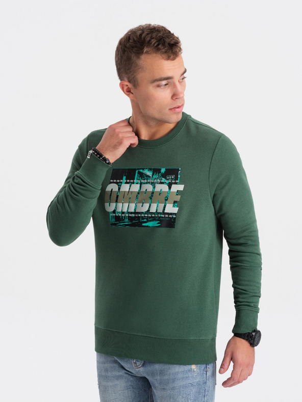 Ombre Clothing Hanorac verde imprimat pentru bărbați Ombre Clothing
