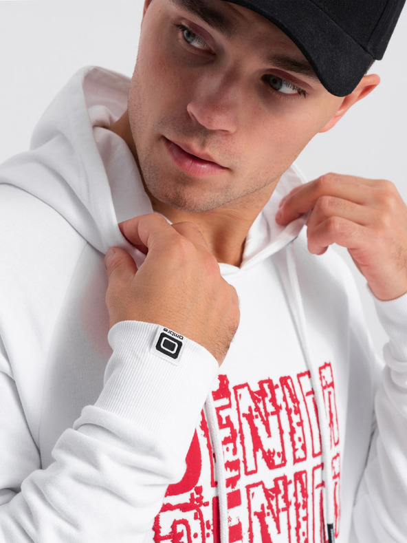 Ombre Clothing Hanorac pentru bărbați roșu și alb cu imprimeu Ombre Clothing