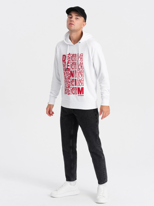 Ombre Clothing Hanorac pentru bărbați roșu și alb cu imprimeu Ombre Clothing