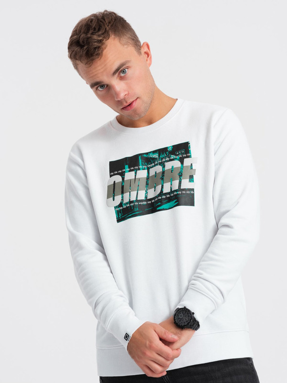 Ombre Clothing Hanorac imprimat alb pentru bărbați Ombre Clothing