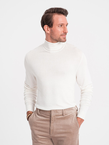 Ombre Clothing Pulover basic cu guler înalt pentru bărbați crem Ombre Clothing