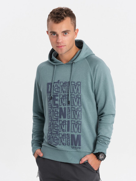 Ombre Clothing Hanorac albastru cu glugă pentru bărbați cu imprimeu Ombre Clothing