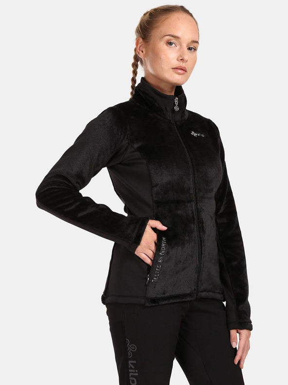 Kilpi Hanorac negru cu fermoar din fleece pentru femei Kilpi SKATHI