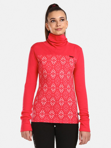 Kilpi Tricou cu guler înalt din lână merino cu model, roz închis, pentru femei Kilpi JANNU
