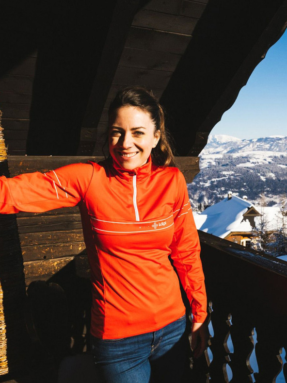 Kilpi Tricou sport pentru femei roșu cu guler înalt KILPI LEEMA