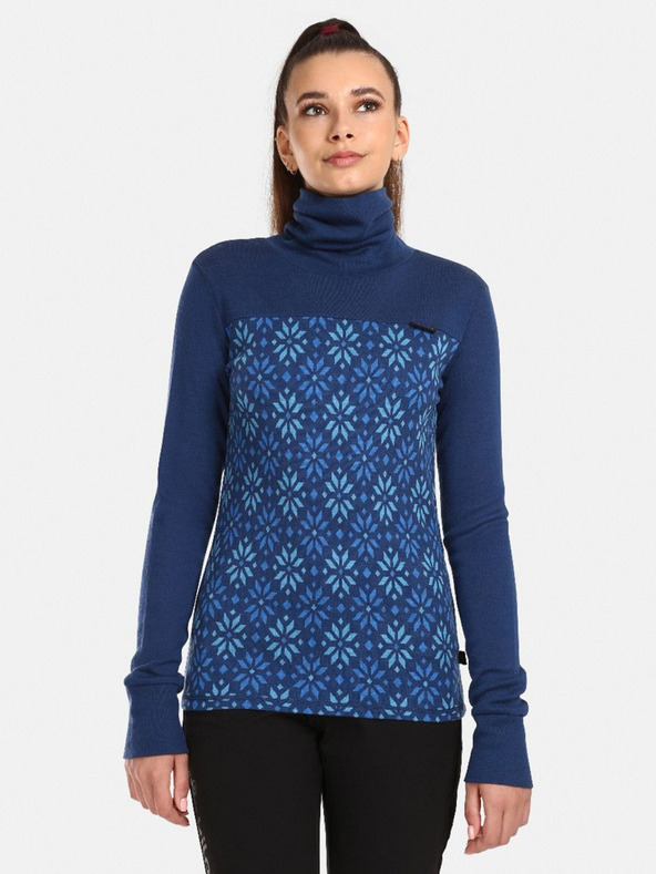 Kilpi Tricou albastru închis cu guler înalt din lână merino cu model, pentru femei Kilpi JANNU