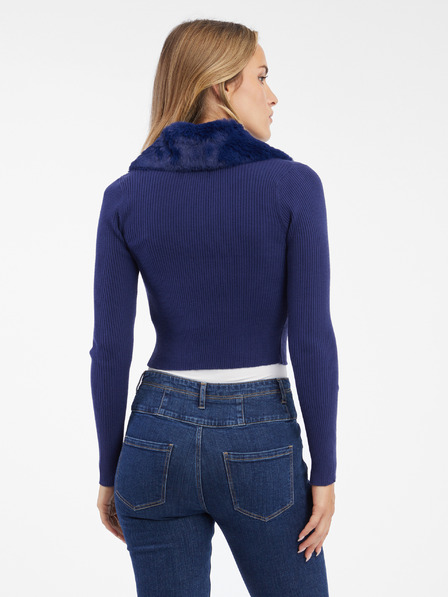 Orsay Cardigan de damă albastru cu blană artificială ORSAY