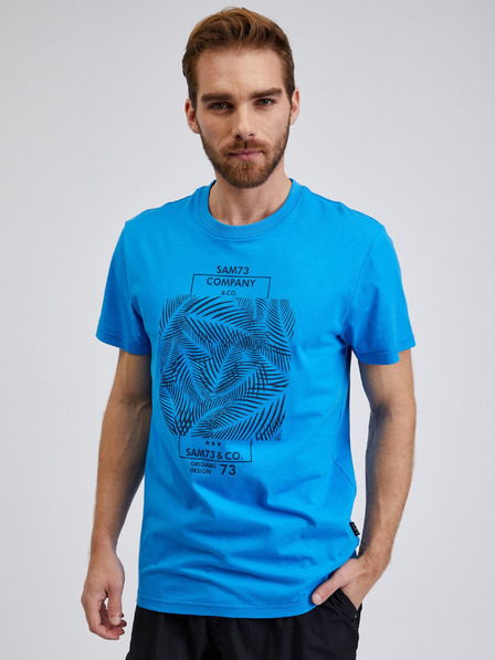 Sam 73 Tricou bărbătesc albastru din bumbac cu imprimeu SAM73 Almandit