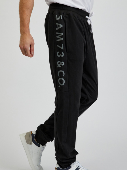 Sam 73 Pantaloni de trening negri pentru bărbați cu inscripții SAM73 Dio
