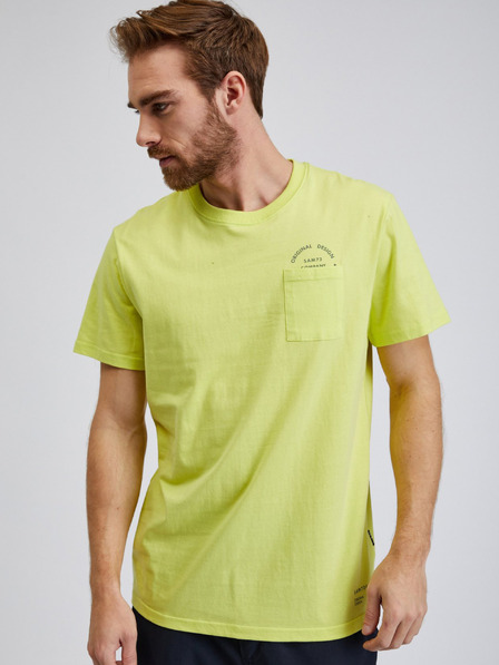 Sam 73 Tricou bărbătesc galben din bumbac cu buzunar SAM73 Fenaklid