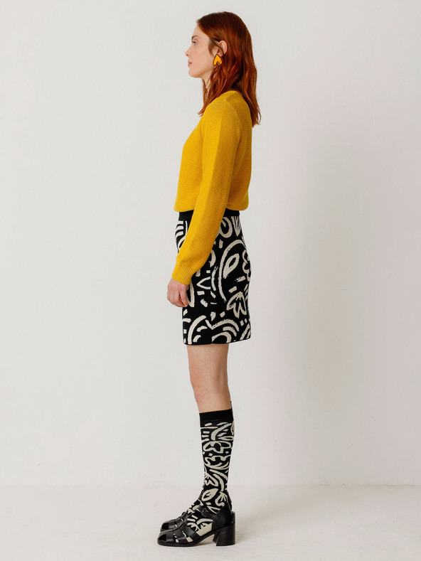 SKFK SKFK Falda Karia Crem și negru Fustă cu flori pentru femei