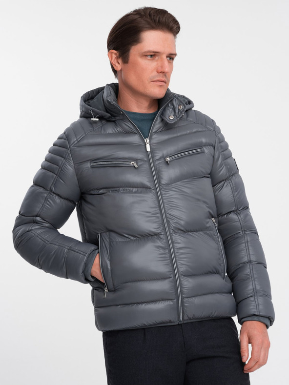 Ombre Clothing Jachetă de iarnă matlasată pentru bărbați gri Ombre Clothing