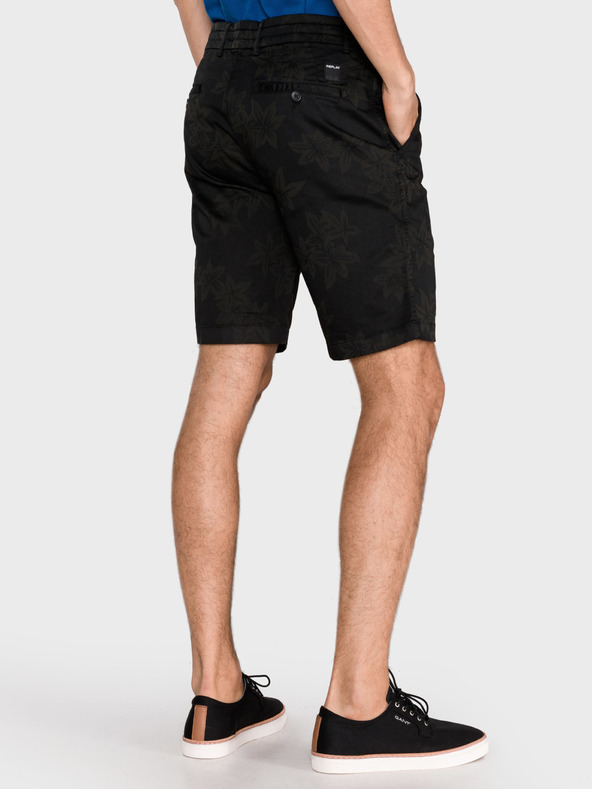 Replay Pantaloni scurți negri cu model pentru bărbați Replay