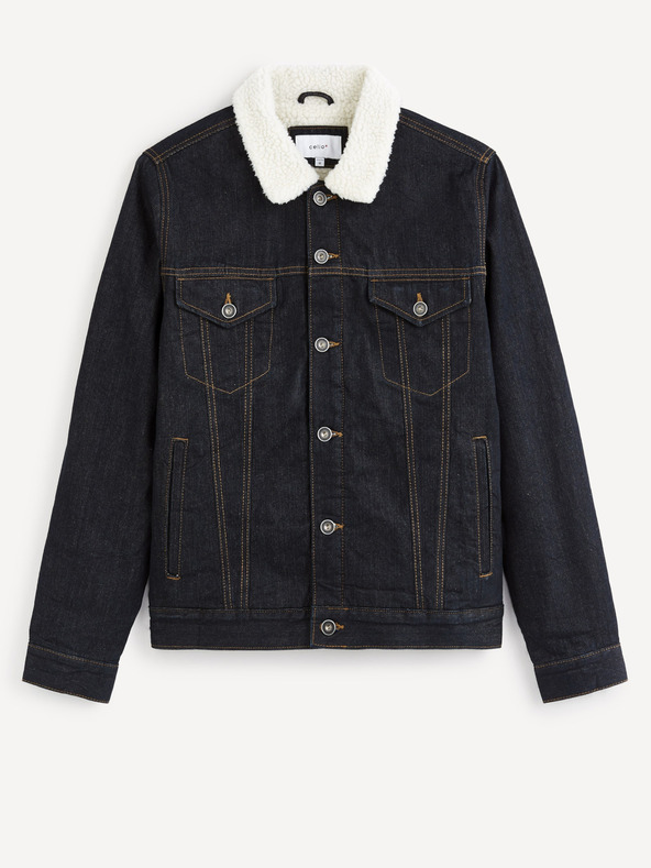 Celio Jachetă din denim albastru închis cu blană artificială Celio Vusherpa