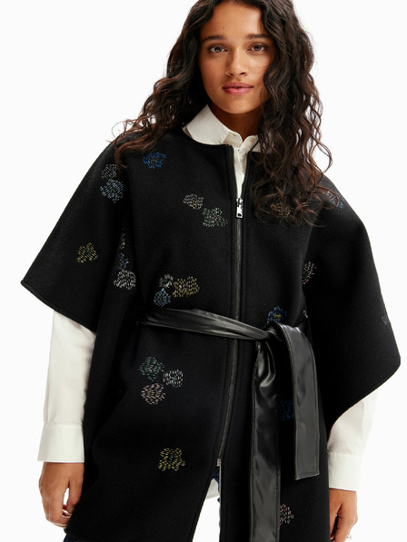 Desigual Poncho negru de damă cu model Desigual Threadflor Milan