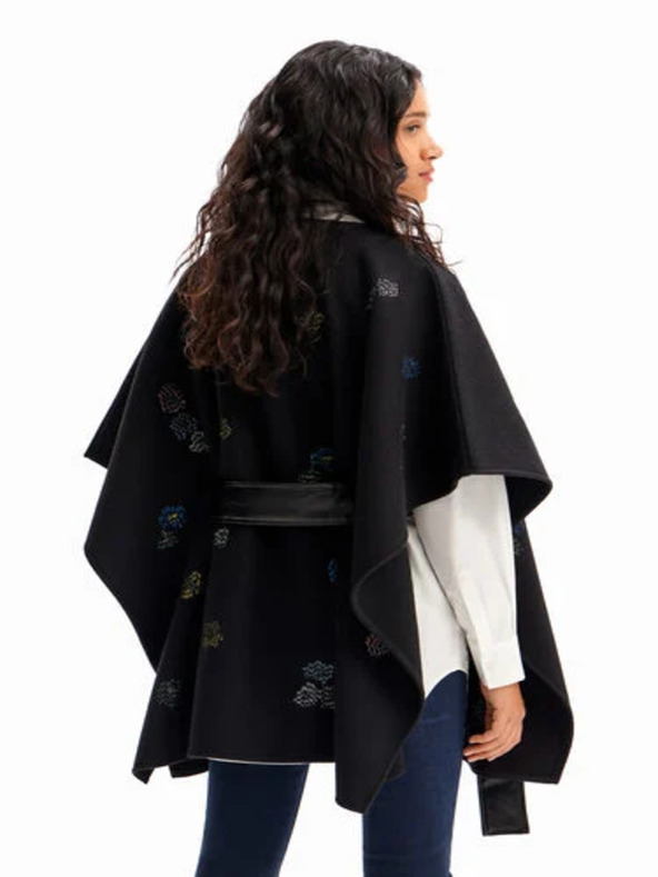 Desigual Poncho negru de damă cu model Desigual Threadflor Milan