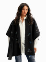 Desigual Poncho negru de damă cu model Desigual Threadflor Milan