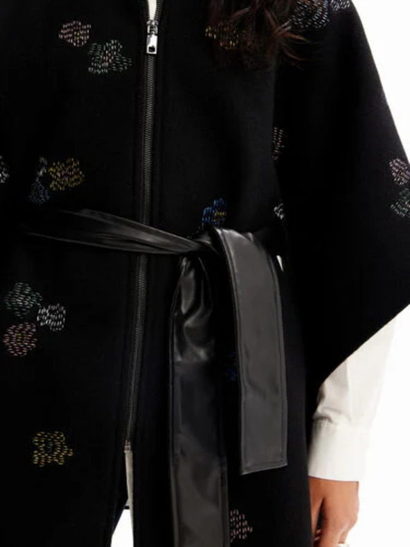 Desigual Poncho negru de damă cu model Desigual Threadflor Milan