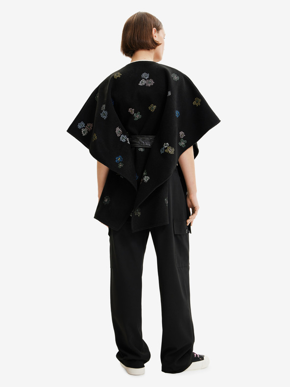 Desigual Poncho negru de damă cu model Desigual Threadflor Milan