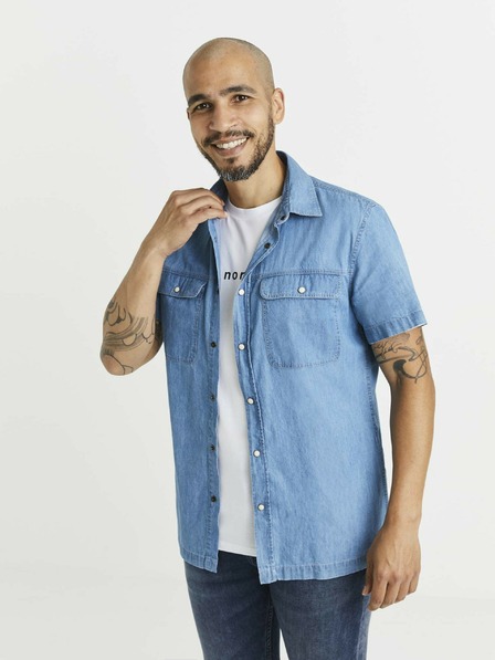 Celio Cămașă bărbătească albastră din denim cu buzunare Celio