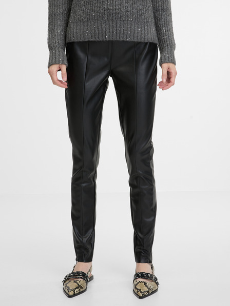 Orsay Pantaloni negri din piele artificială pentru femei ORSAY