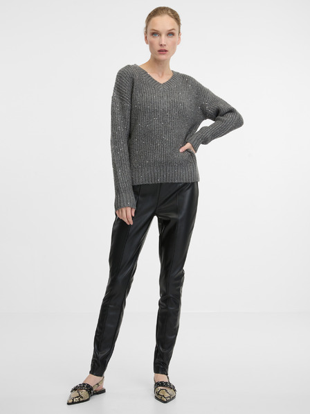 Orsay Pantaloni negri din piele artificială pentru femei ORSAY
