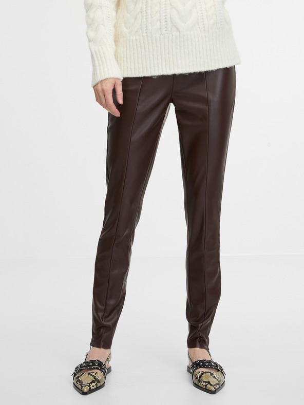 Orsay Pantaloni maro din piele artificială pentru femei ORSAY