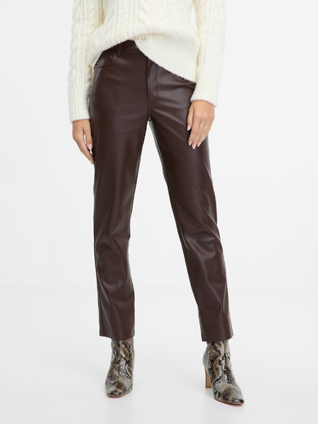 Orsay Pantaloni negri din piele artificială pentru femei ORSAY
