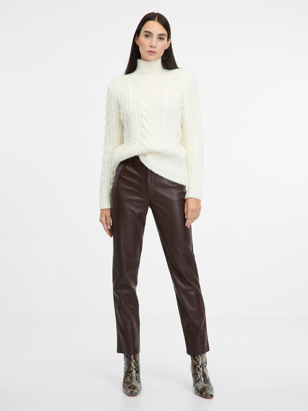 Orsay Pantaloni negri din piele artificială pentru femei ORSAY
