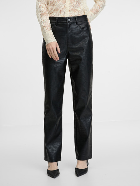 Orsay Pantaloni de damă negri din piele artificială ORSAY