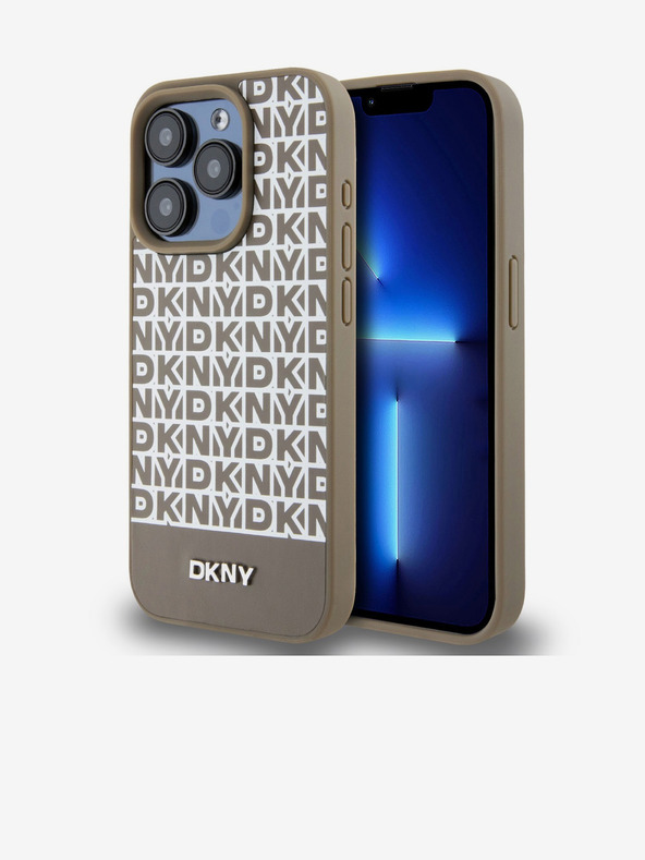 DKNY PU Leather Repeat Pattern Bottom Stripe MagSafe Back Cover pentru iPhone 15 Pro Max Brown DKNY