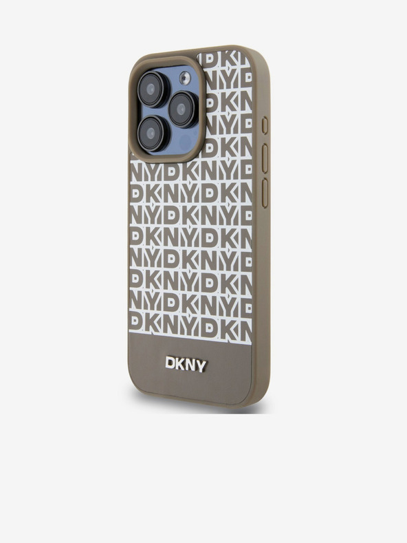 DKNY PU Leather Repeat Pattern Bottom Stripe MagSafe Back Cover pentru iPhone 15 Pro Max Brown DKNY