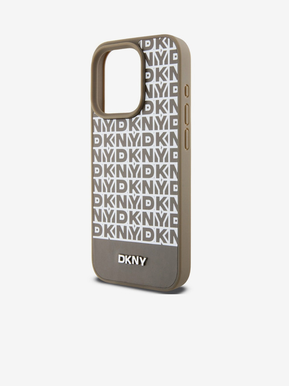 DKNY PU Leather Repeat Pattern Bottom Stripe MagSafe Back Cover pentru iPhone 15 Pro Max Brown DKNY
