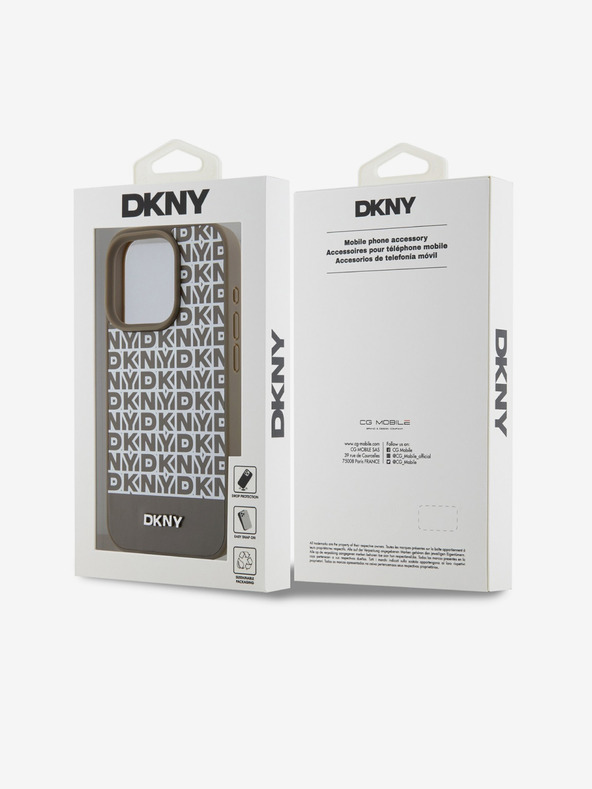 DKNY PU Leather Repeat Pattern Bottom Stripe MagSafe Back Cover pentru iPhone 15 Pro Max Brown DKNY