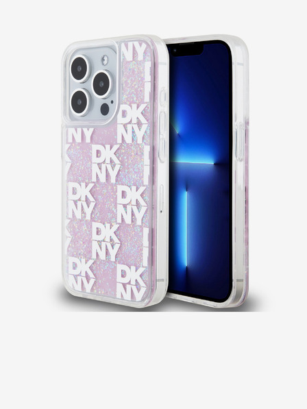 DKNY Liquid Glitter Checkered Pattern Back Cover pentru iPhone 15 Pro roz DKNY