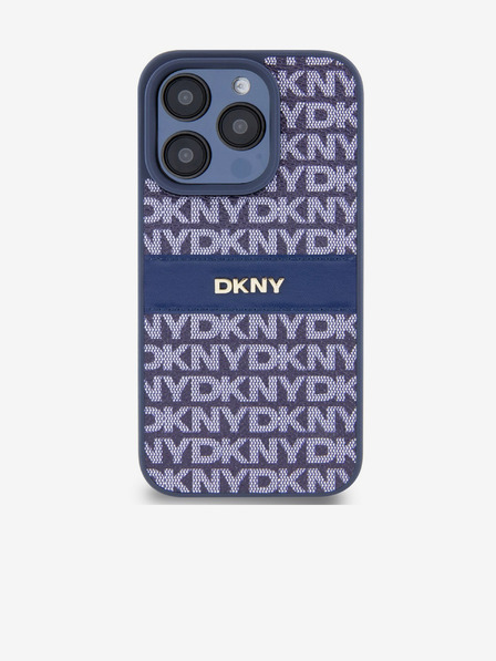 DKNY Piele PU Repeat Pattern Tonal Stripe Back Cover pentru iPhone 15 Pro albastru DKNY